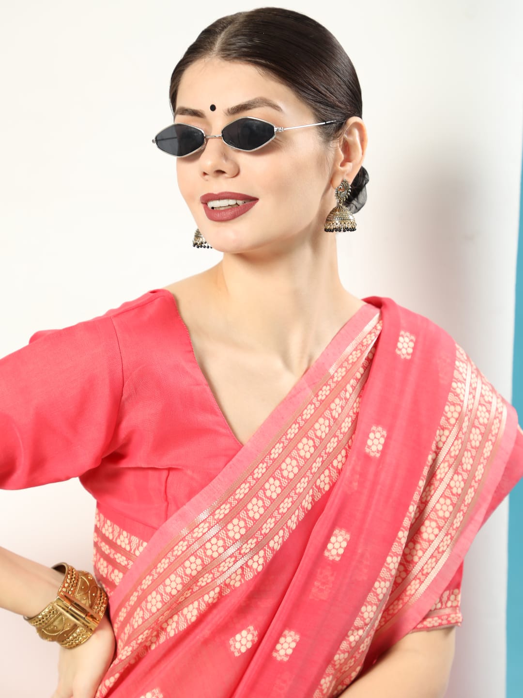 Pink Chanderi Chikankari Weaving Saree With Classy Zari