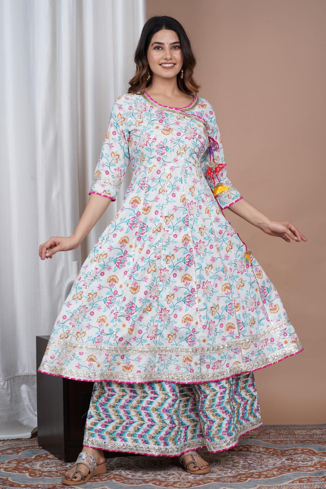 Indian Women Multi Color Cotton Anarkali Flared Kurta Kurti Long Dress Top  Tunic | eBay