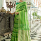Parrot Pure Linen Saree Katha Weaving