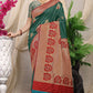 Green Pure Silk With gold Jari and Meena work Kanchipuram Saree