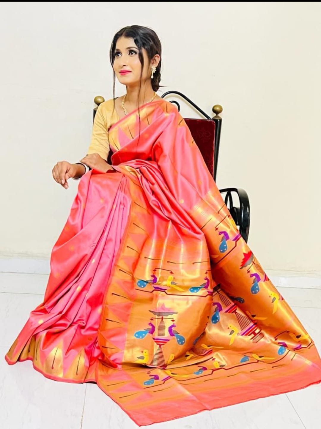 Oose Pink Paithani Pure Silk Handloom Saree
