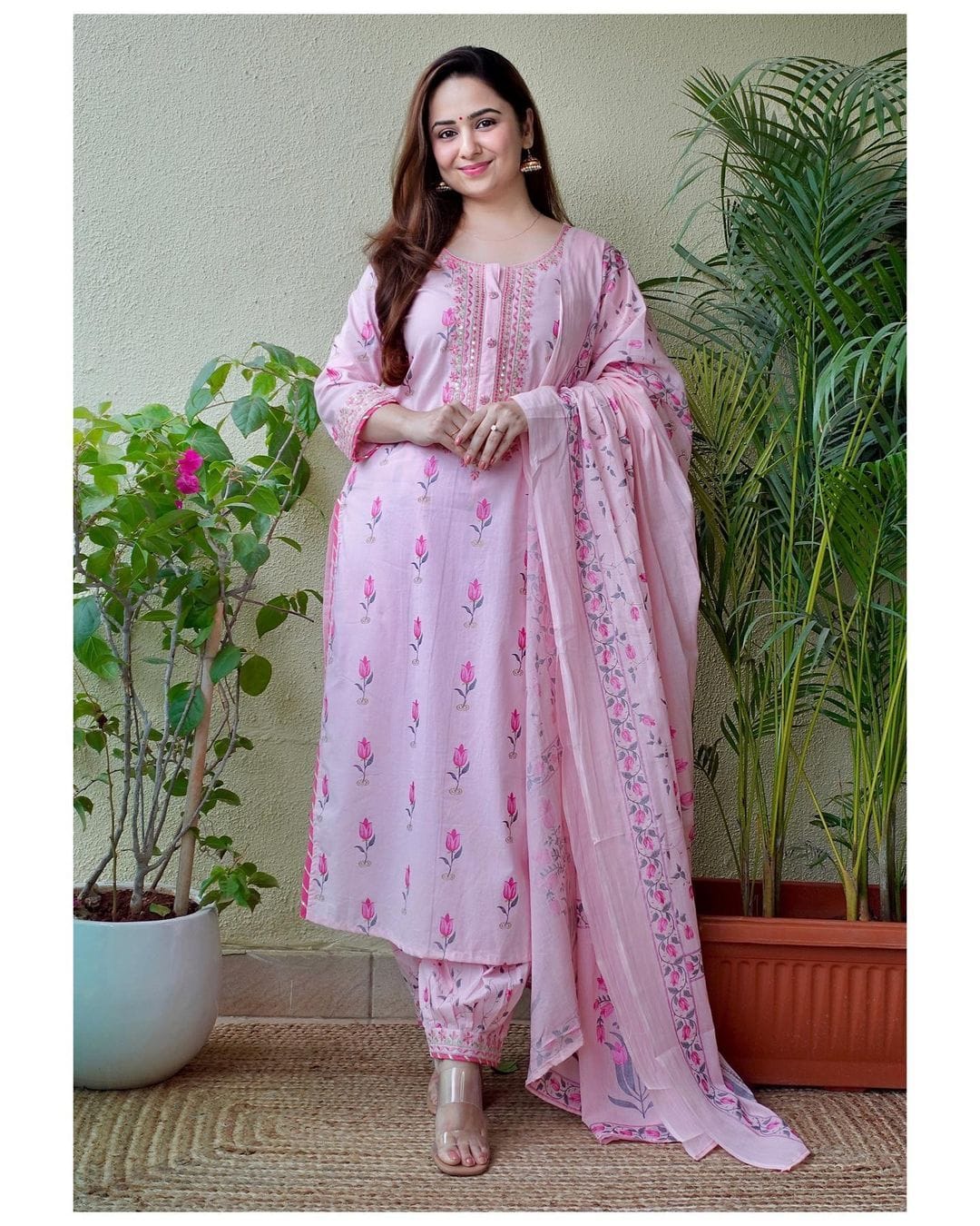 Pink Cotton Printed Afghani Suit Set