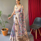 Peach Tusser Sarees With Kalamkari Prints All Over With Woven Temple Border