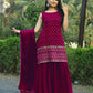 Beautiful Faux Georgette Red Top With Plazo and Dupatta