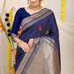 Kanchipuram Dark Blue Pure Silk Handloom Saree