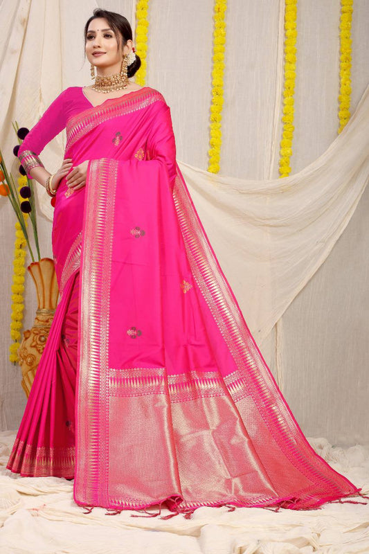 Kanchipuram Pure Pink Silk Handloom Saree