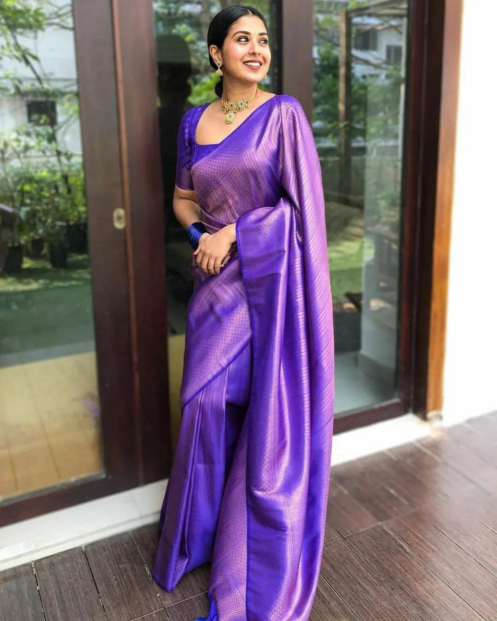 Beautiful Blue Rich Pallu & Jacquard Work with Soft Lichi Silk Saree