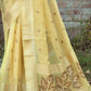 Linen Yellow Tissue Saree With Zari Border