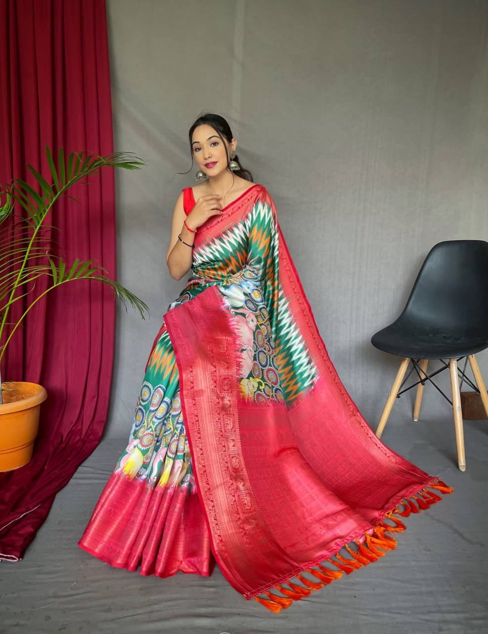 Pink Pure Kanchipuram Digital Printed Saree