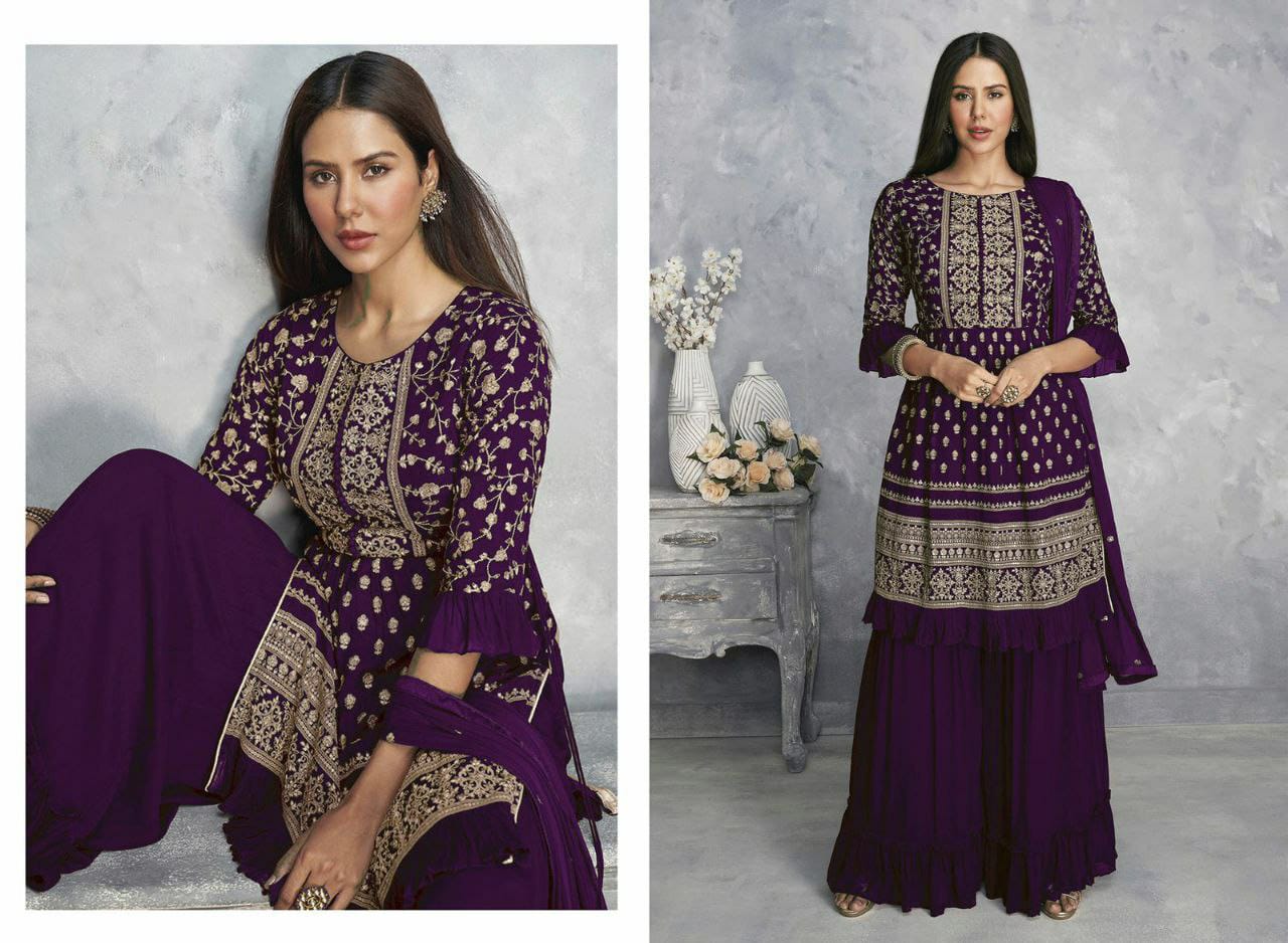 Gorgeous Blue Georgette Top With Sarara Plazzo Full Set