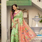 Pale Green Linen Cotton Pichwai Print  Saree