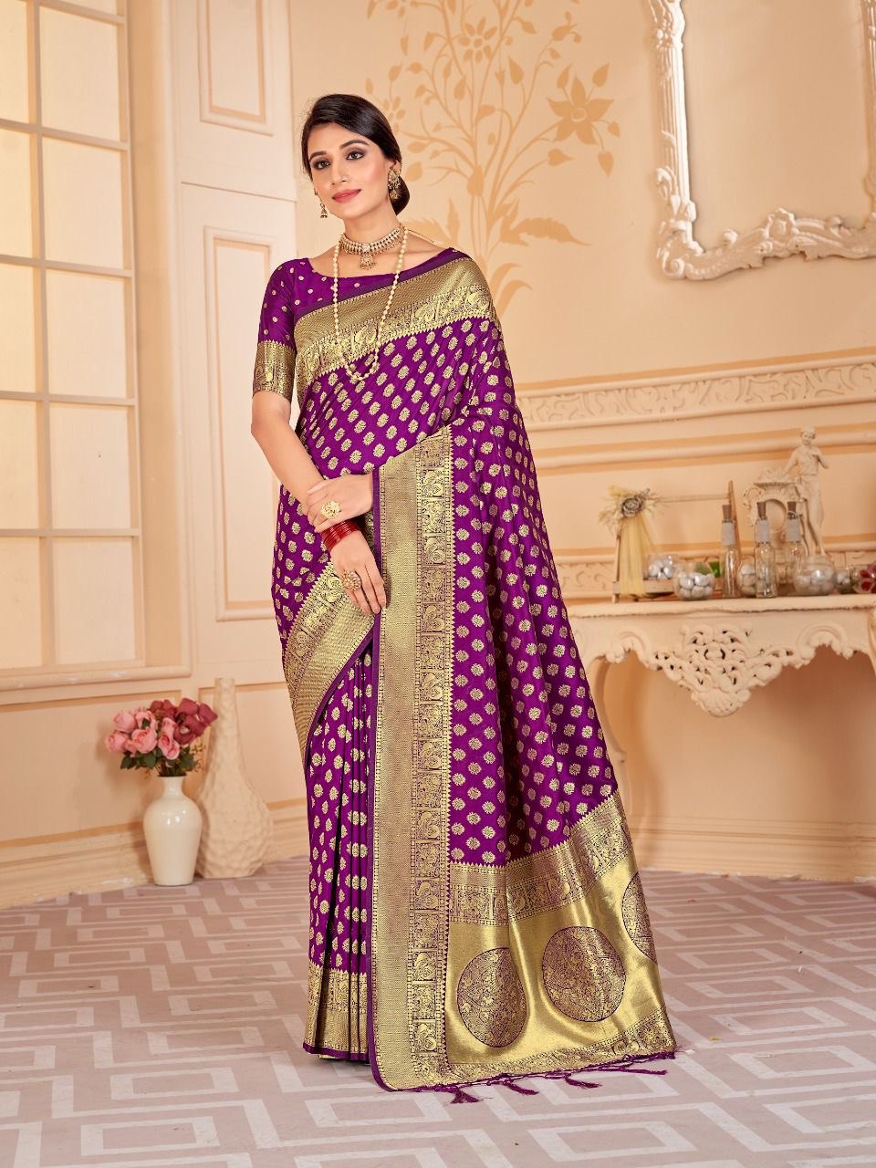 Purple Pure Silk Saree With Zari Work