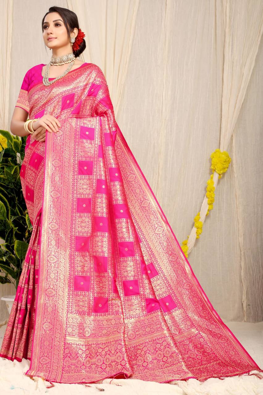 Pink Kanchipuram Pure silk saree with Jari weaving work