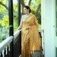 Yellow Laheriya Saree With Kalamkari Peacock Pallu