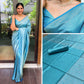 Sky Silver Lichi Silk Banarasi Saree