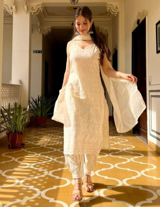 Cotton Chikankari Embroidered Kurta Set