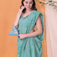 Blue Georgette Embroidered Work Saree With Piping Border