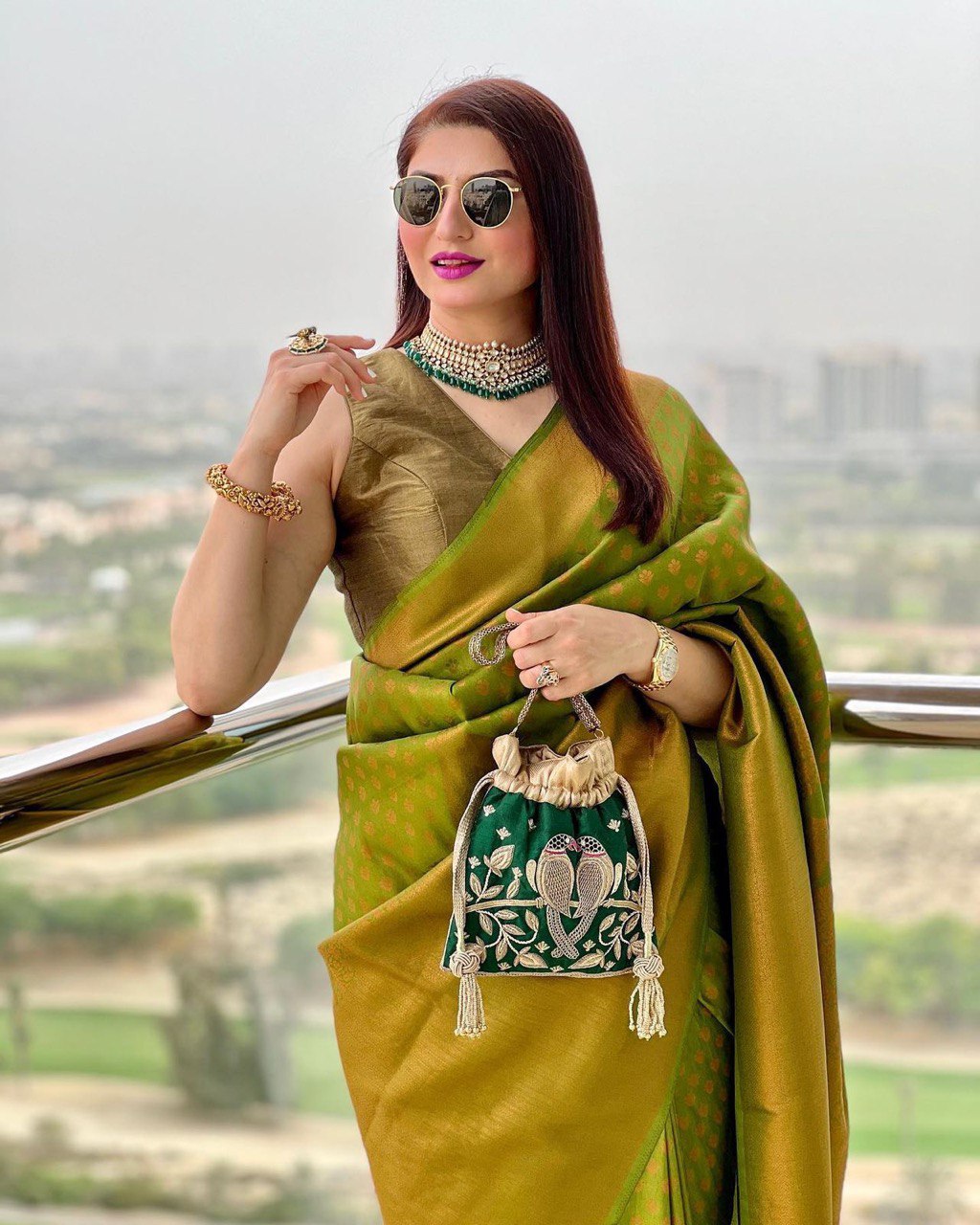 Green Lichi Silk Banarasi Saree