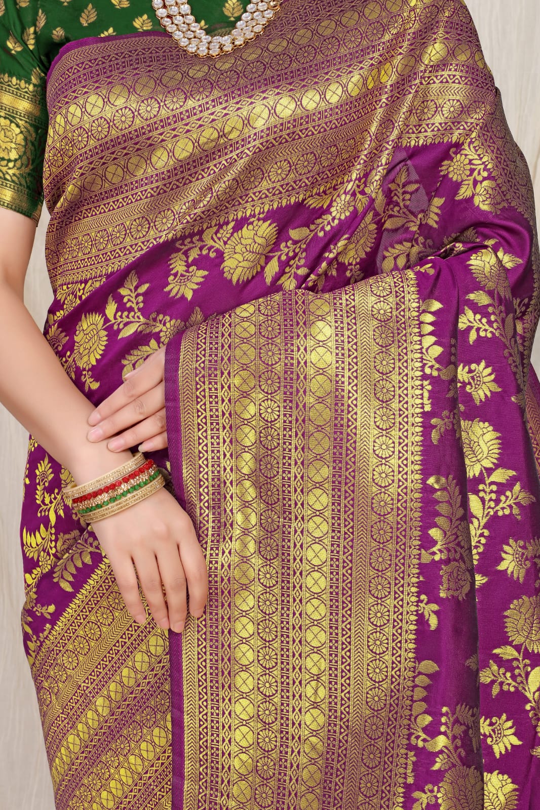 Purple Pure silk saree with gold Jari weaving work