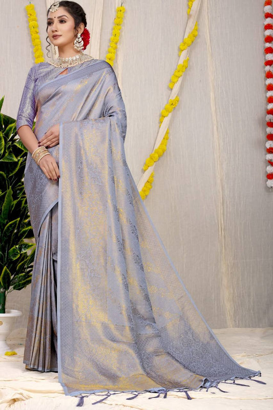 Violet Bridal Kanchipuram Silk Sarees In Pure Gold Zari