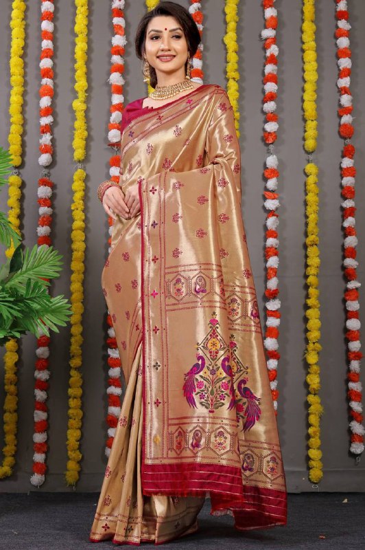 Maroon Paithani Pure silk handloom saree with Pure Jari