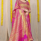 Beautiful Pink Lichi Silk Saree With Golden Weaving Work
