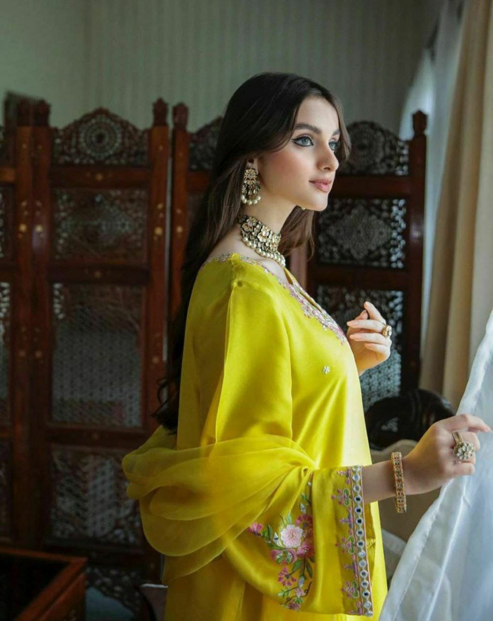 Gorgeous Yellow  Faux Georgette Top and Bottom With Dupatta