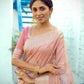 Linen Pink Tissue Saree With Zari Border