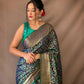Green Pure Patola Silk Saree With Contrast Meenakari