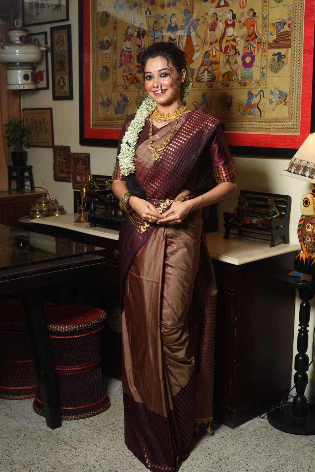 Brown Soft Silk Saree With Contrast Fancy Zari Weaves Border