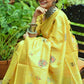 Lemon Tussar Silk Saree With Unique Slub Weaving Pattern