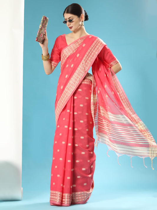 Pink Chanderi Chikankari Weaving Saree With Classy Zari