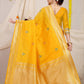Kanchipuram Pure Dark Yellow Silk Handloom Saree