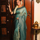 Green Soft Silk Saree With Contrast Fancy Zari Weaves Border