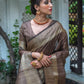 Coffee Tassar Silk Saree With Jhalar