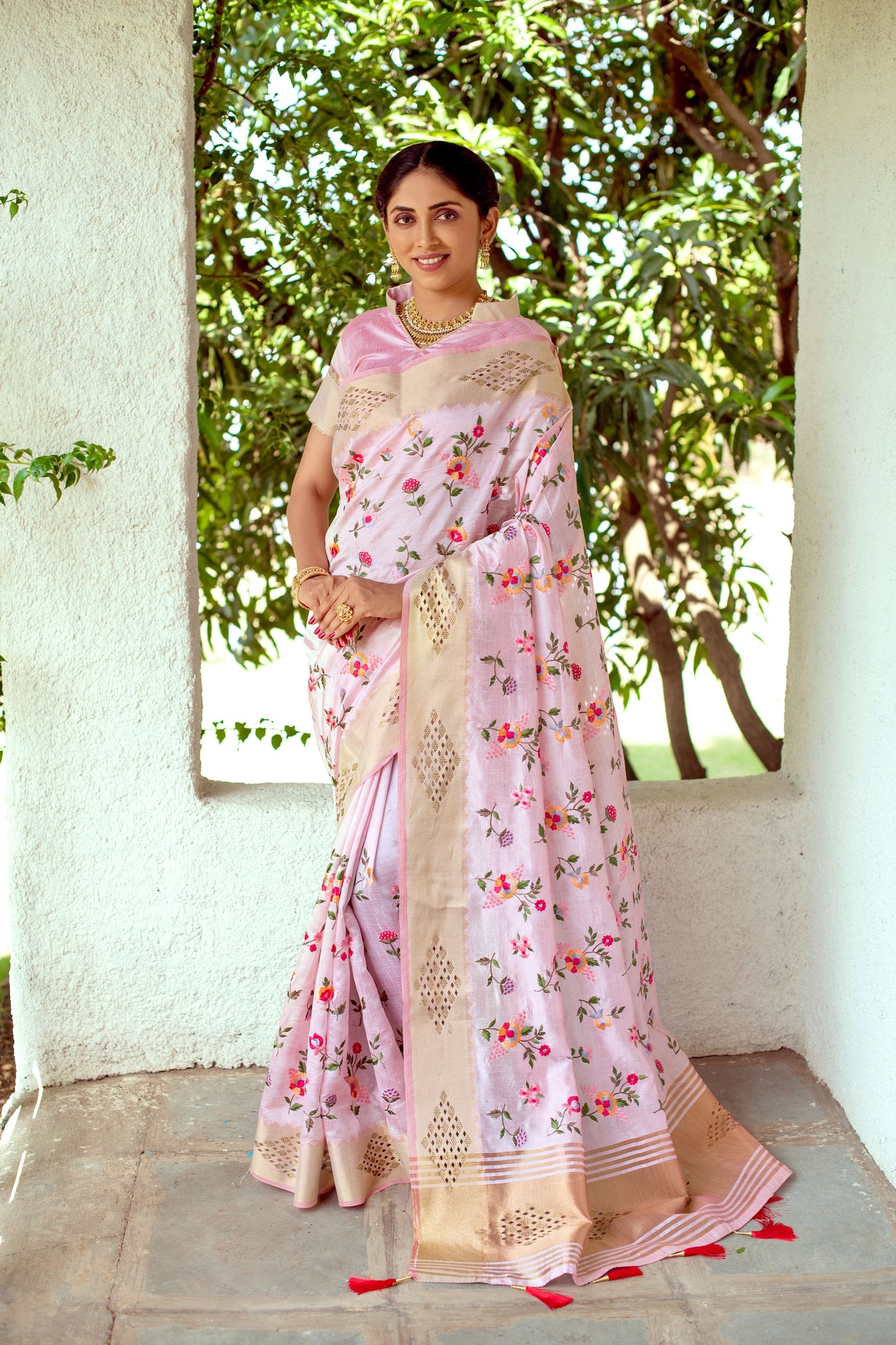 Pink Mysore Silk Saree With Swarovski Diamond