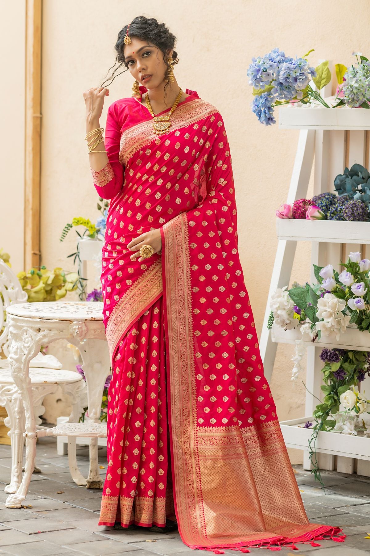 Rani Pink Soft Banarasi Katan Silk Saree