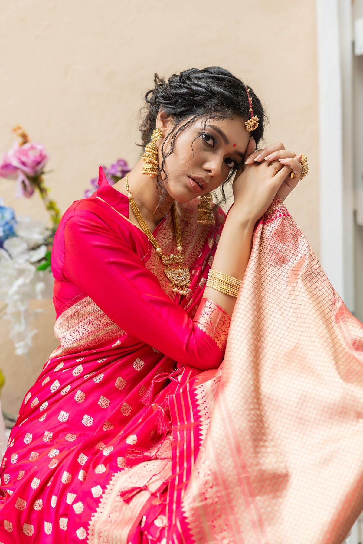 Rani Pink Soft Banarasi Katan Silk Saree