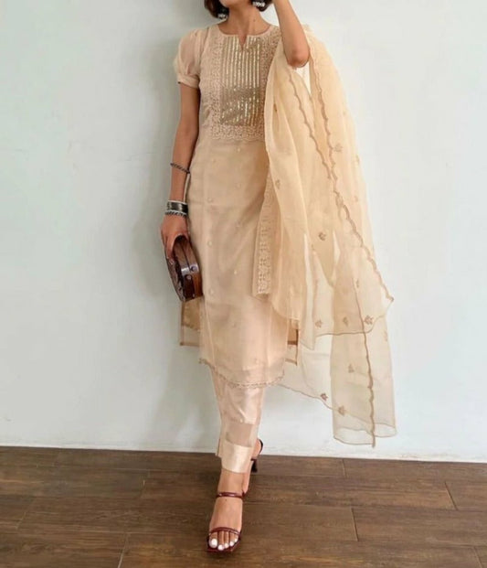 Beautiful Organza Silk Straight Kurta Set