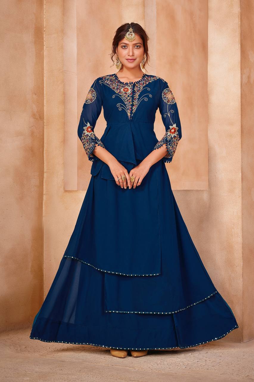 Neavy blue faux Georgette gown