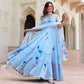 Blue Cotton Printed Maxi Gown With Dupatta