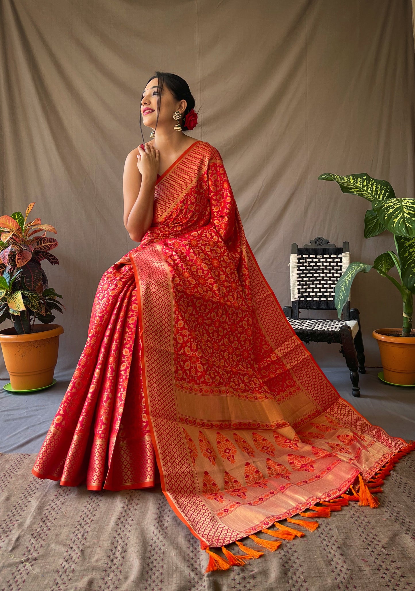 Gold Zari And Meenakari Patola Sarees