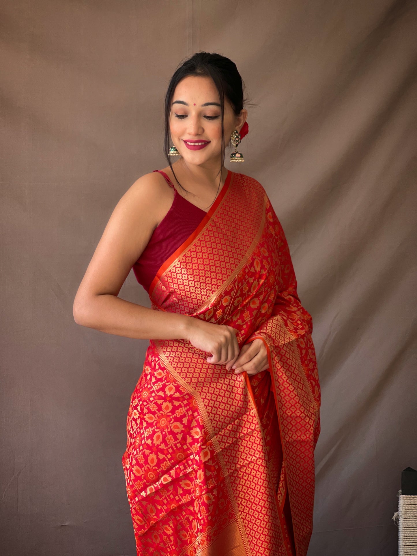 Gold Zari And Meenakari Patola Sarees