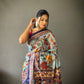 Sky Blue Cotton Sarees With Kalamkari Digital Printed