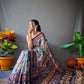 Sky Blue Cotton Sarees With Kalamkari Digital Printed