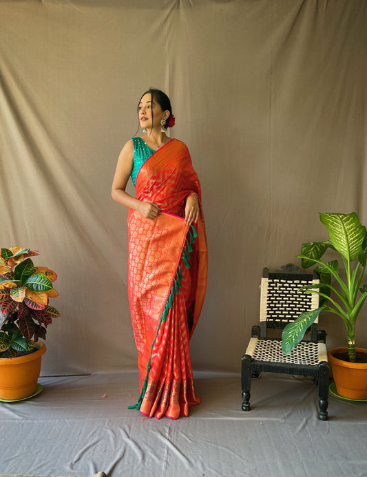 Orange Banarasi Silk Sarees
