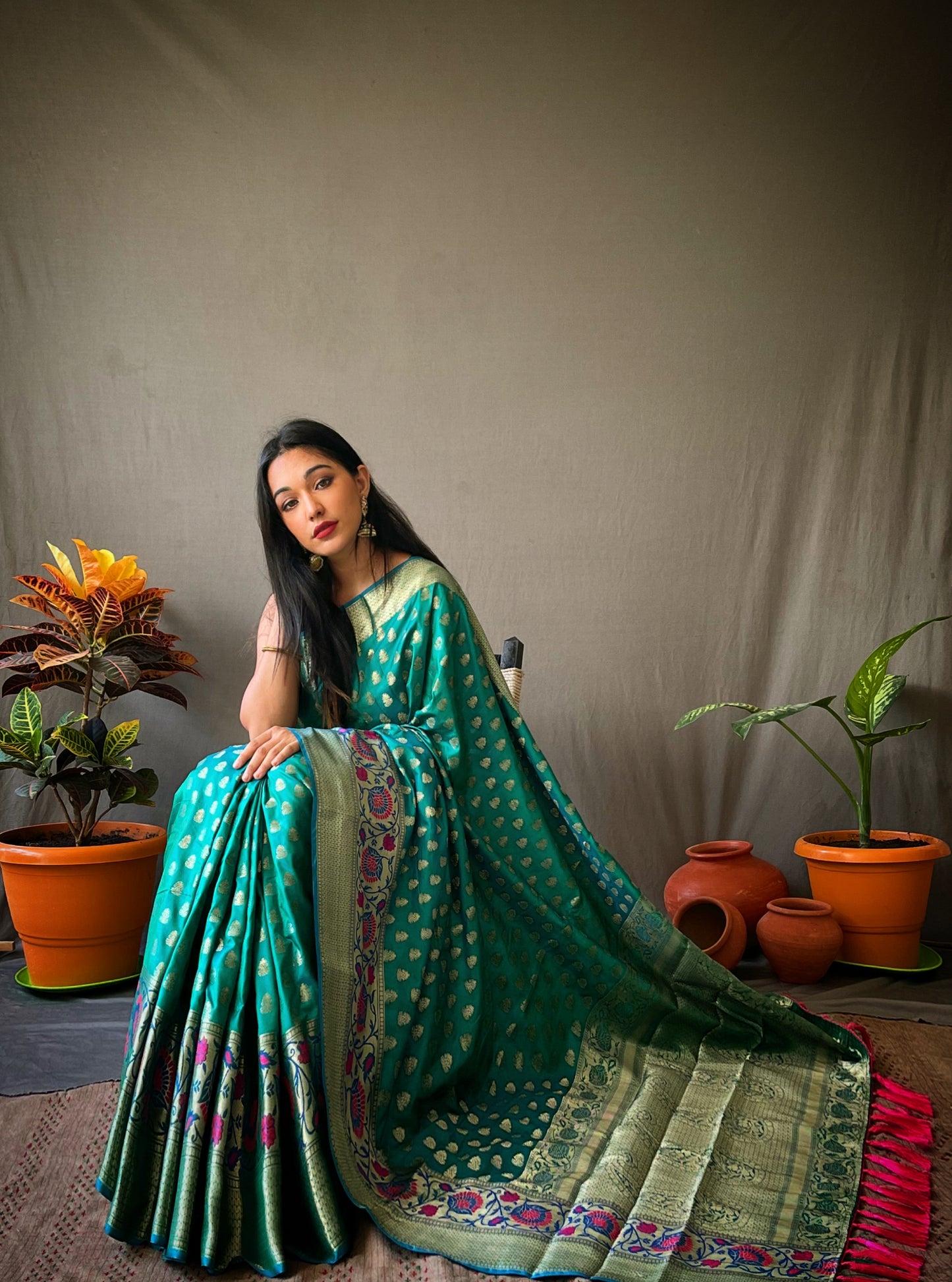 Sky Blue Banarasi Silk Sarees With Gold Zari Weaving