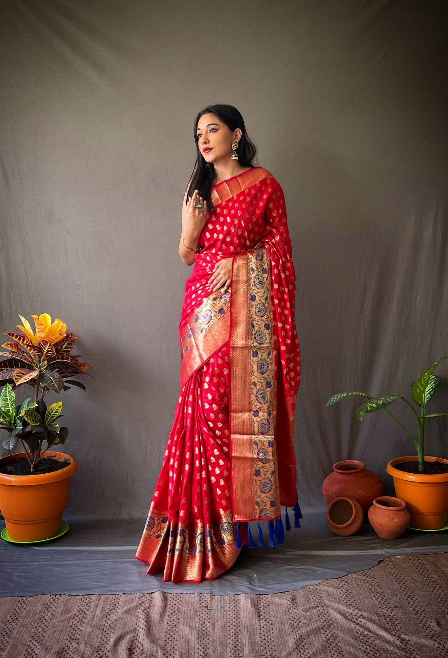 Red Banarasi Silk Sarees With Gold Zari Weaving