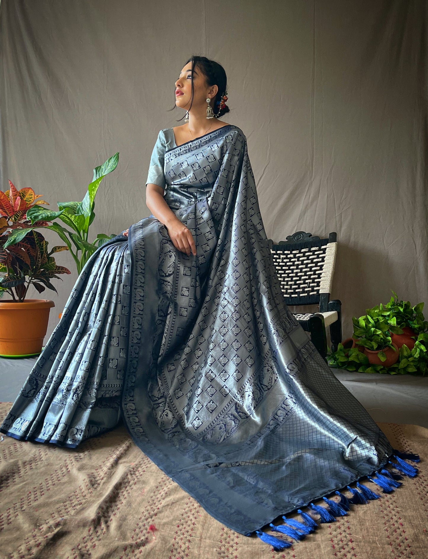 Blue Pure Kanjeevaram Silk Sarees.