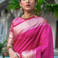 Pink Tassar Silk Saree With Jhalar